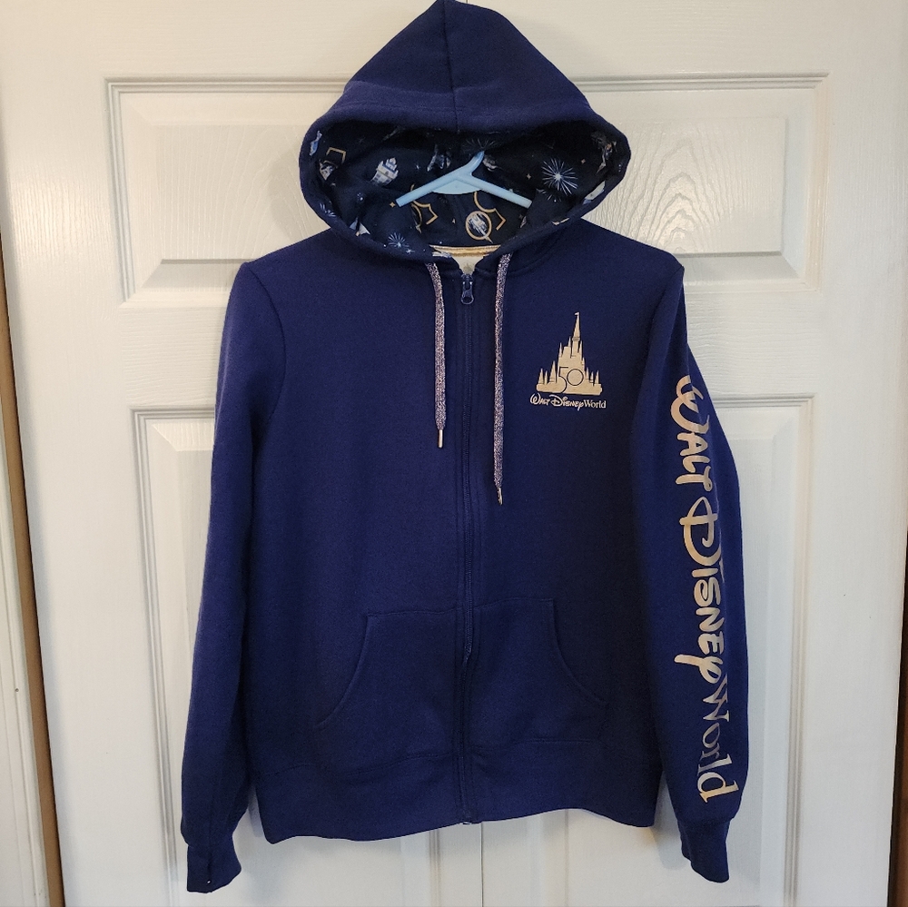 Walt Disney World 50th Year 2005 Celebration Royal/Gold Zip/Active Hoodie Size M